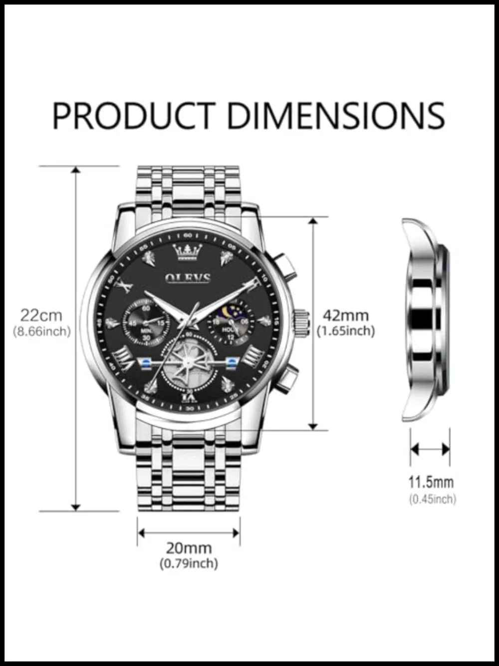 Mens Luxury Waterproof Stainless Steel Multifunction Big Face Watch